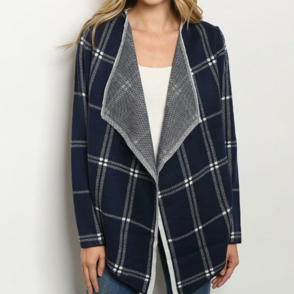 Trend Setter Diva Boutique Jackets & Blazers - Blue & White checkered jacket / Cardigan